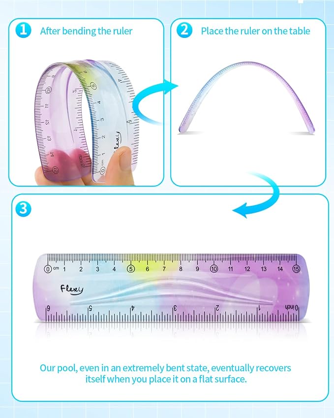 4 Pcs 6 Inch Flexible Ruler, Bendable Plastic Ruler, Gradient-Colored Flexible Rulers with Centimeters and Inches for Students, School, Classroom and Office Use