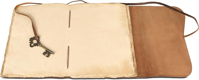 Leather Journal with Deckle Edge Paper 8x6 inch and Vintage Key | Handmade Writing Notebook Diary | Bound Daily Notepad for Men & Women Medium, Sketch/Writing pad for Artists