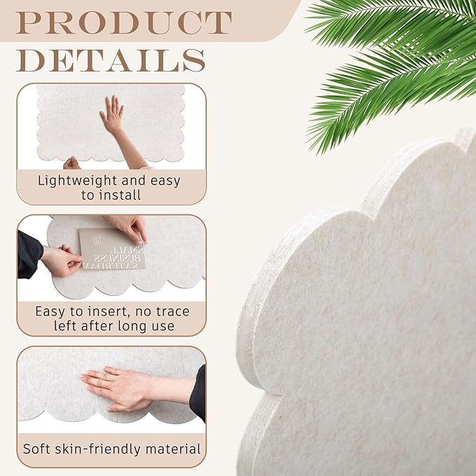 Mooliwe Scalloped Felt Bulletin Board 48 x 36 Inches Foldable Beige Pin Cork Board Alternative for Wall, 4' x 3' Trifold Picture Vision Self Adhesive Bulletin Decorative