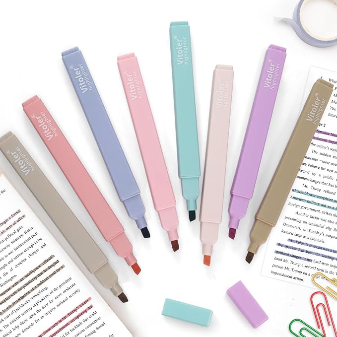 Piochoo Bible Highlighters,8 Colors pastel highlighters, Cute Pens with Chisel Tip for Journaling Office School Bible Study Supplies