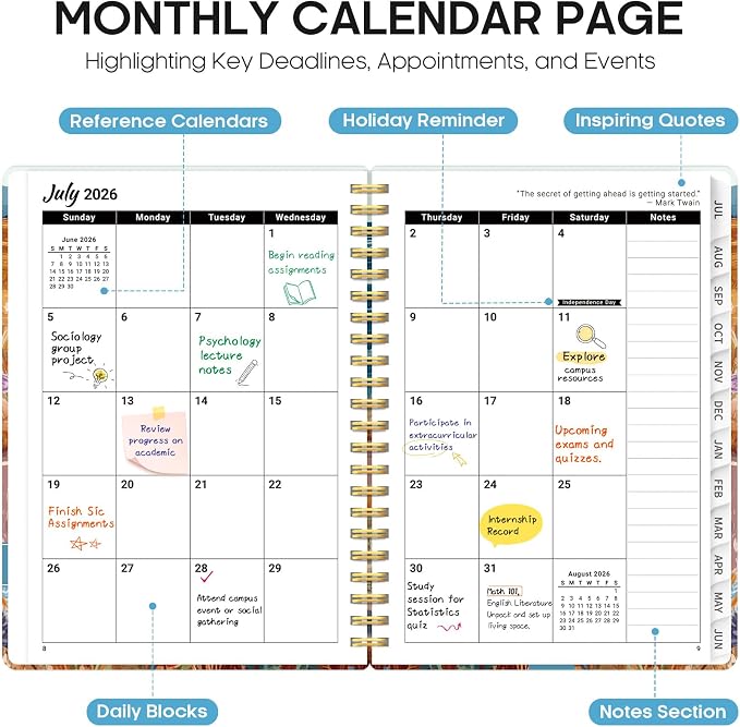 Planner 2026–2027, Weekly & Monthly Academic Organizer for School Year, Jul 2026–Jun 2027, Hardcover Planner with Tabs, Back to School Essential, 6.3" x 8.5", Coastal Van