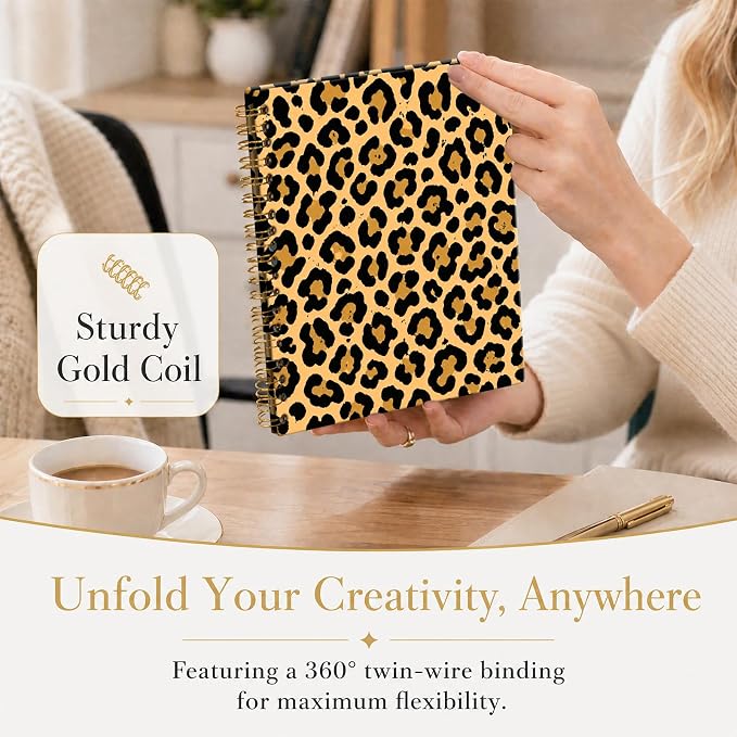 ATJFKIXL Cute Spiral Journal Notebook, A5 120 Page College Ruled Wirebound Notebook, Soft Cover for Students Office Notes and Planning - Brown Leopard Pattern