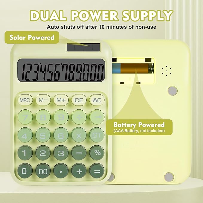 Mechanical Switch Calculator with Big Buttons, Calculators Desktop, 12 Digits, Solar Battery Power, Desk Calculator, Large LCD Display,Cute Green Calculators for Teachers Students Basic Office