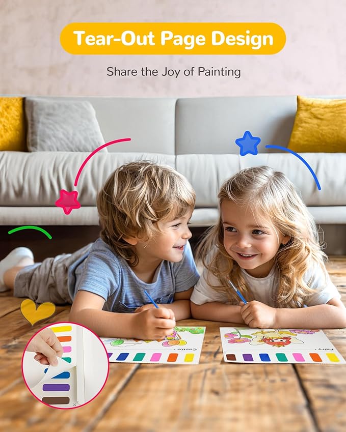 TECJOE Paint with Water Coloring Books for Toddlers, Princess Series Watercolor Set with 3 Brushes, Mess Free Painting Activity for Kids Ages 4 5 6 7 8, Christmas Gifts Arts & Crafts Toy