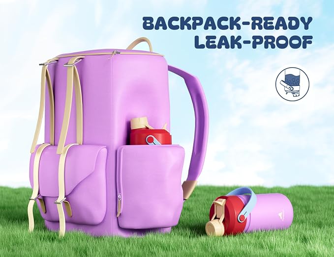 12 oz Kids Water Bottle for School: 2-in-1 Straw Spout Lid, Leakproof, Keep 24H Cold, Car Cupholder Friendly, BPA-Free, Easy Carry, Insulated Stainless Steel Cup, Gift for Boys Girls (Berry Hug)