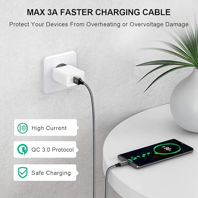 etguuds Long USB A to USB C Cable 10ft, 2-Pack Fast Charging Type C Charger Cord for iPhone 17 16 15 Pro Max Plus Air 16e, Samsung Galaxy S25 S24 S23 S22 S21 S20 S10 Note 20 A17 A16 A15 A26 A36 A56