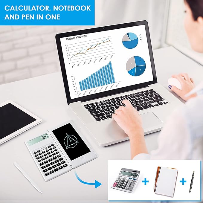 IPepul Scientific Calculators for Students, White Math Calculator with Notepad,10-Digit Large Screen, Classroom Must Haves for Middle High School Supplies & College (White)