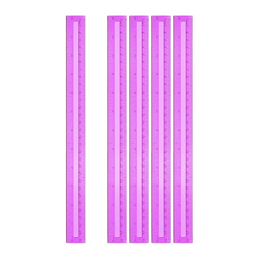 HARFINGTON 5pcs Plastic Rulers 12" (30cm) Clear Straight Ruler Measuring Tool Inches and Centimeters for Home Office Classrooms Drafting, Clear Purple