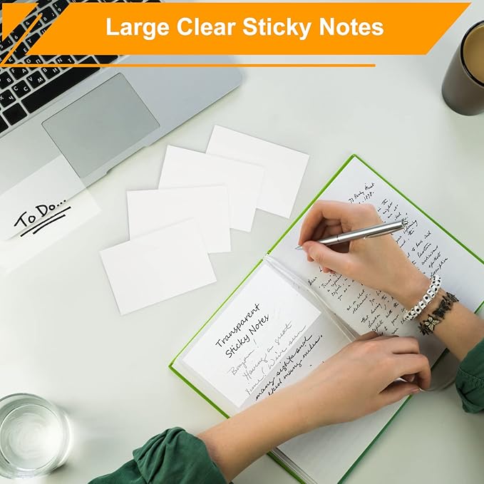 4x6 Inch Transparent Sticky Notes, 200 Sheets Large Translucent Self-Adhesive Clear See Through Post Big Size Sticky Notes for Office Woman School Classroom Teacher College Supplies White Color