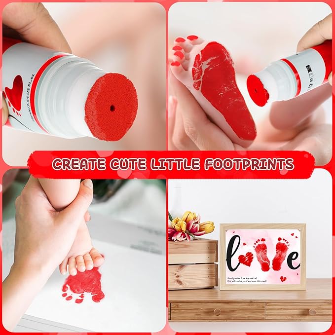 Baby Hand and Footprint Paint with Sponge Head, 2.54 fl oz, Non-Toxic & Acid-Free, Washable Baby Safe Paint for Newborn Keepsakes, Dog Nose & Paw Prints, Ideal New Mom Gift - Red