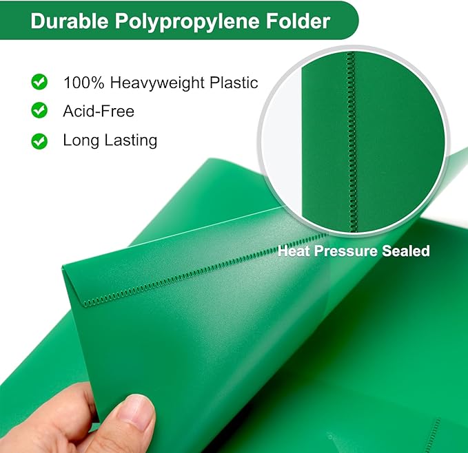 ViVin 12-Pack Green Plastic Folders with Pockets, Fits 8.5 x 11 Inch Letter Size Papers, Poly Folders with 2 Pocket, for Kids, Students, Teacher