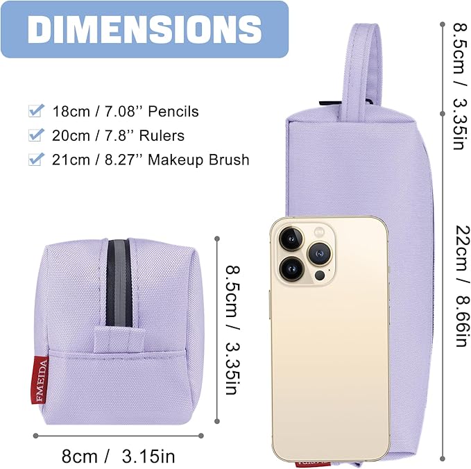 Fmeida Purple Pencil Case, Spacious Pencil Bag with Waterproof Zipper, Portable Pencil Cases with Carrying Handle, Practical Pencil Pouch Bag Pen Holder Stationery Organizer