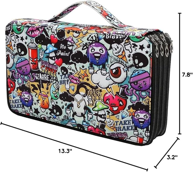 Portable Colored case Organizer 103 Larger individual slots hold 300 pcs Pencils with Printing Pattern for Watercolor Pens or Markers, Pencil Case Organizer for Artist