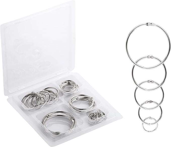 Mr. Pen- Loose Leaf Binder Book Rings, 5 Assorted Sizes (0.6", 1", 1.2", 1.5",2"), 36 Pack, Metal Binder Rings for Index Cards, Keychains, School, Home, Office, Silver