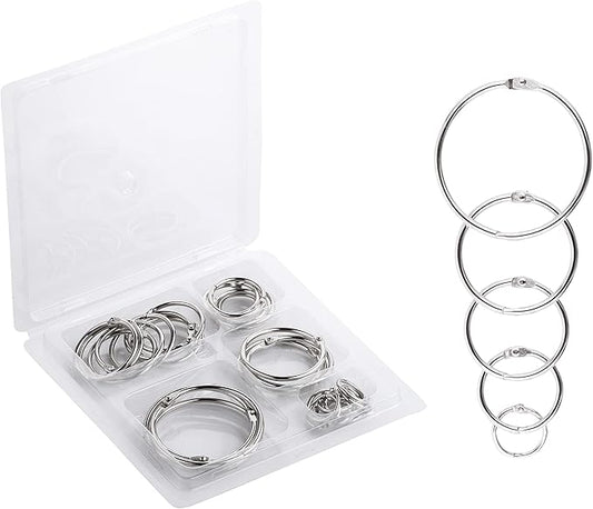 Mr. Pen- Loose Leaf Binder Book Rings, 5 Assorted Sizes (0.6", 1", 1.2", 1.5",2"), 36 Pack, Metal Binder Rings for Index Cards, Keychains, School, Home, Office, Silver