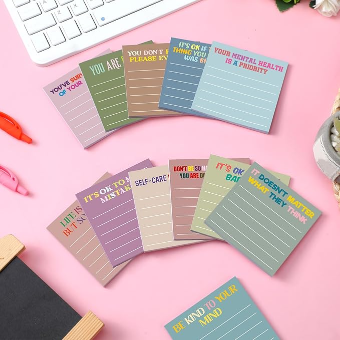 Yinder 24 Pcs Inspirational Sticky Notes Cute Motivational Sticky Notes Pad End of Year Employee Appreciation Gifts Bulk for Teacher Nurse Coworkers Office Supplies 3 x 3'' (Health,Morandi Color)