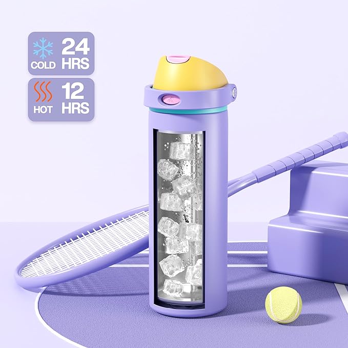 POWCAN 24 oz Insulated Water Bottle: 2-in-1 Push-Button Spout & Quick-Flip Straw, Leakproof, Cold 24Hrs, Fits Car Cup Holder, Metal Sports Water Bottle, Gift for Women, Girls, Daughter (Tangled Shine)