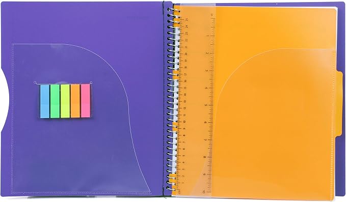 Mintra Office Durable PREMIUM Spiral Notebook, ((Purple, 1 Subject, 8.5in x 11in)), Fabric Covered Coils, No Snags, Removable Adjustable Pocket Dividers, Ruler, Organization, Customizable