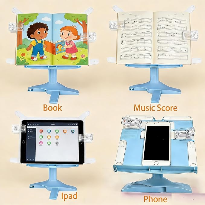 Book Stand for Kids Desk,8 inch Adjustable Shelf Thick Base Foldable Riser Holder Portable Desktop Book Stands, Compatible Gift for Children (Blue)