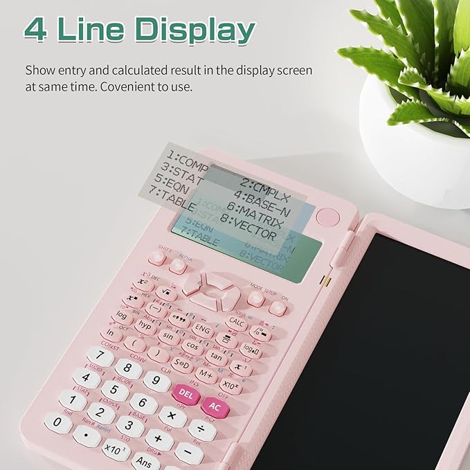 Rechargeable Scientific Calculators for Students, Pink 991ES MAX Foldable Science Calculator with Notepad 417 Function Solar Energy Science Calculators for Middle and High School Supplies (Pink)