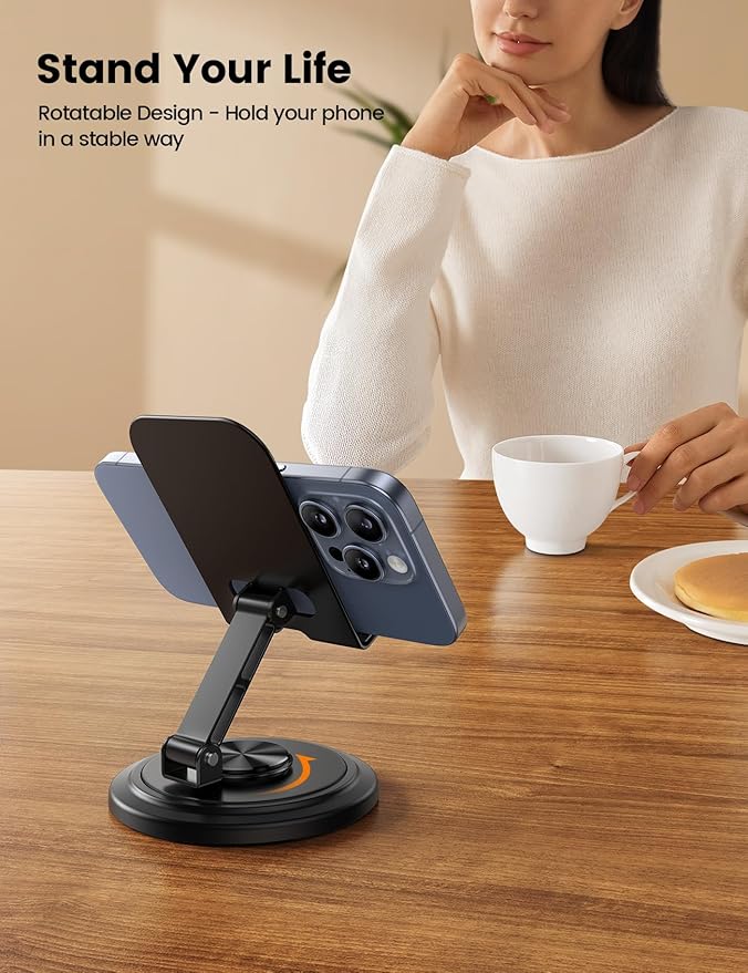 Lamicall Cell Phone Stand for Desk - [360° Rotation] Sturdy Adjustable Desktop Phone Holder, Foldable Mobile Stand, Office Desk Accessories Gifts for iPhone 17 16 15 14 Pro Max, Galaxy S26, Cellphone