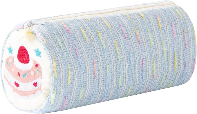 Cute Striped Pencil Case for Girls Large Capacity Aesthetic Pen Pouch with Zipper Stationery Organizer Bag for School Office Durable Pencil Box for Teens Students Women Kids (Cylinder-Blue)