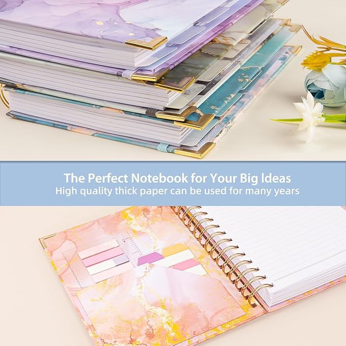 A4 Spiral Notebooks for Work, 300 Pages Lined Spiral Journal Notebook, 5 Subject College Ruled Journals for Writing, 11”x9.25''Journaling Notebooks for School Office Supplies(Blue Marble)