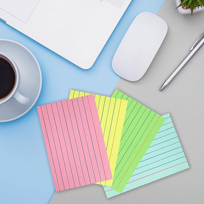 Colored Index Cards 4x6 Ruled, 160 Sheets Flash Cards for Studying, Notecards Recipe Cards 4x6 with Lined Plain Sides, Colorful Flashcards for School Office Home (4 Colors, 40 Sheets per Color)