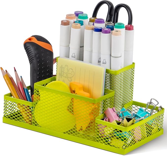 Pen Holder and Desk Organizer, Office Caddy Storage for School Home Office (Green, Medium)