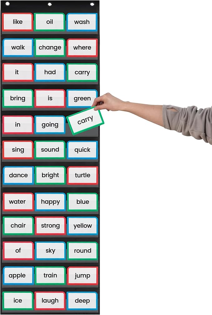 Essex Wares - 17" Wide x 56" Tall Pocket Chart, Black - Sturdy Pocket Chart for Classroom for Sentence Strips - Easy to Use & Hang, Reusable Black Pocket Chart