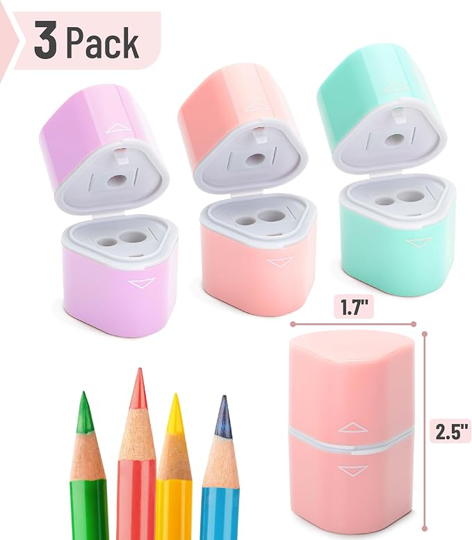 Mr. Pen- Pencil Sharpeners Manual, 3 Pack, 3 Holes, Colorful