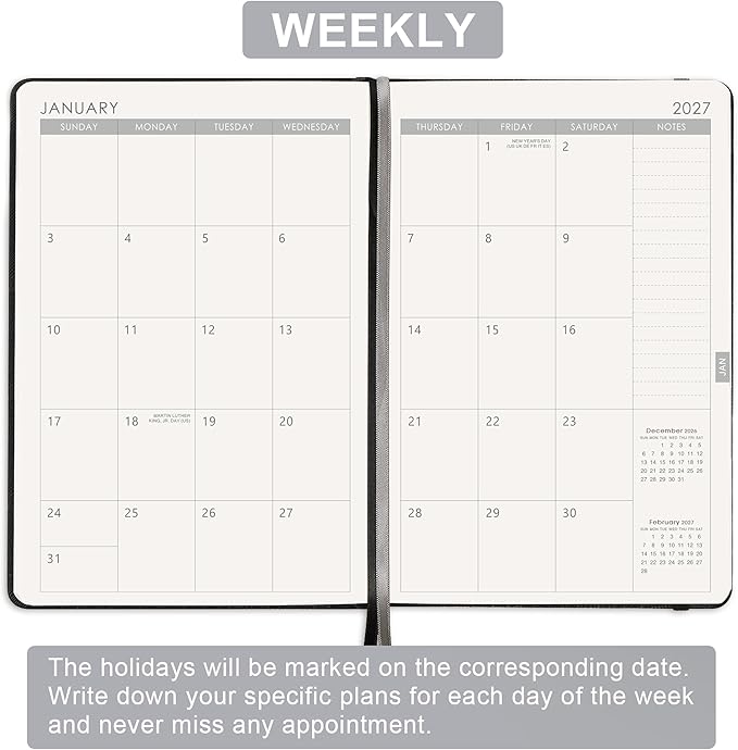 Planner 2026-2027 - Jul. 2026 - June. 2027, 2026-2027 Planner, 12-Months 26-27 Planners Weekly and Monthly, 5.75" x 8.25", Saffiano Leather with Thick Paper, Back Pocket with Notes Pages
