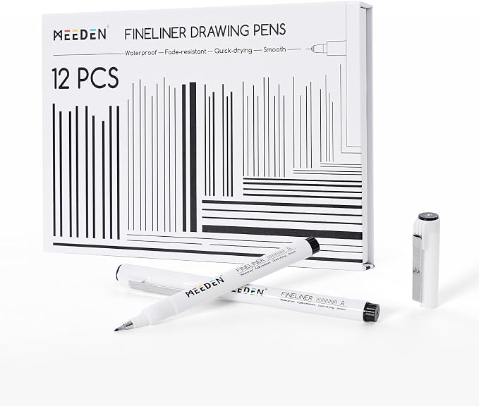 MEEDEN Micro Fineliner Drawing Pens: 12 Sizes, 0.05-3mm, Black Archival Ink