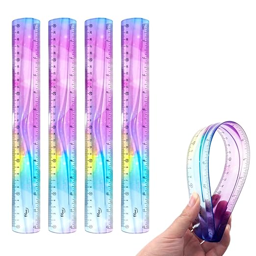 4 PCS 12 Inch Flexible Ruler, Bendable Plastic Ruler, Soft Bendable Gradient Colour Rulers with Centimeters and Inches for Student School Classroom Office Supplies