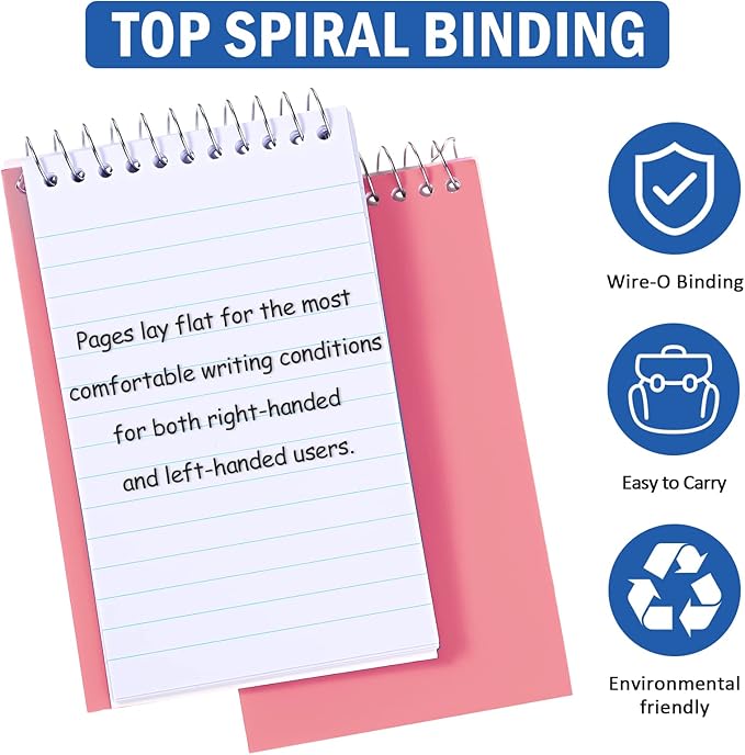 Teling 100 Pieces Spiral Memo Pads Bulk 3 x 5 Inch Small Note Pads Top Bound Lined College Ruled Paper Mini Notepad Pocket Spiral Notebooks for School Office Home Supplies, 75 Sheets (Fresh Colors)