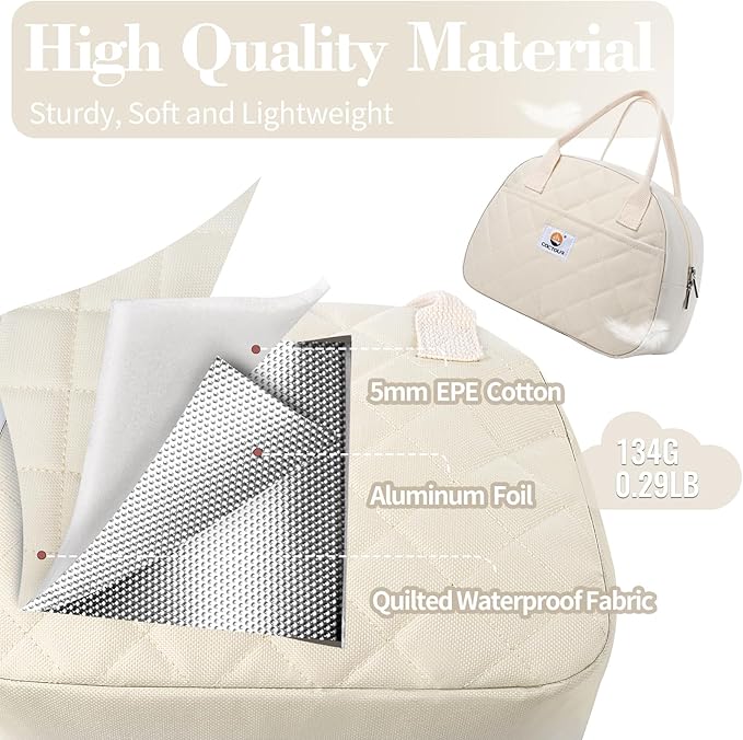 CaCTOUR Lunch Bag Women,Insulated Quilted Lunch Bag, Small Portable Cute Lunch Box,Cooler Bag Reusable Lunch Tote for Work/Travel/Picnic (Beige)