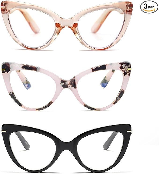 Oversized Cat Eye Reading Glasses for Women Fashion Cute Blue Light Blocking Computer Readers(3-Pair,1.00)