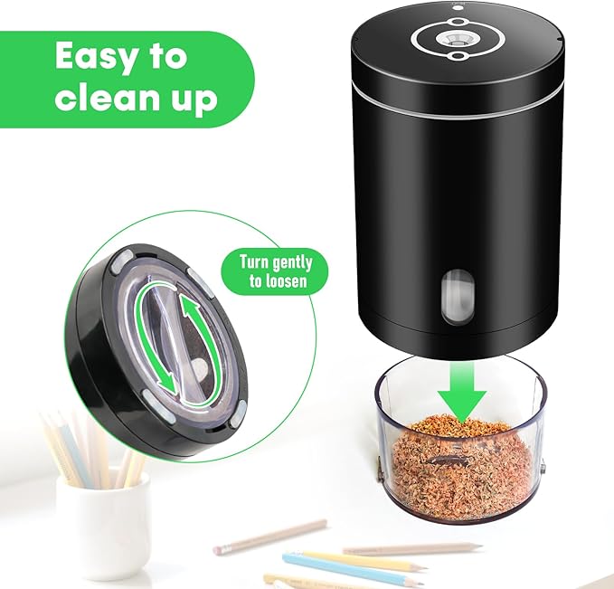 Fully Automatic Electric Pencil Sharpener,Rechargeable Smart Pencil Sharpener.Suitable for No. 2/Colored Pencils (6-8 mm),Applicable to School/Classroom/Office/Home