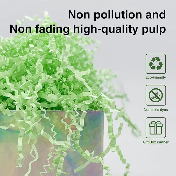 1LB Crinkle Cut Paper Shred Filler for Gift Box Bag and Basket On Easter Day(Light green)