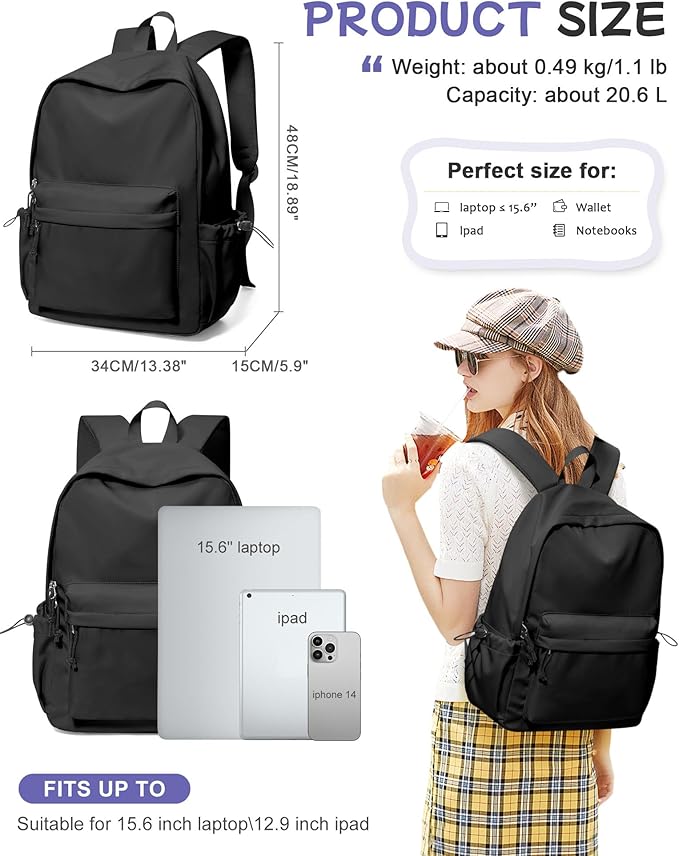 SEAFEW Large Black Classic Basic Backpack for Women, Gym Backpack for Women Foldable Outdoor Weekender Gym Bag, Waterproof Sports Back Pack & Dance Yoga travel Bag