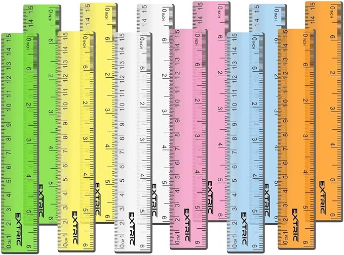 Rulers 6 Inch Bulk Classrom, 12 Count Rulers for Kids Assorted Colors, Clear Ruler Metric and Inches, Shatterproof Mini Ruler for Kids