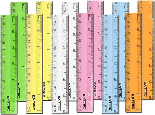 Rulers 6 Inch Bulk Classrom, 12 Count Rulers for Kids Assorted Colors, Clear Ruler Metric and Inches, Shatterproof Mini Ruler for Kids