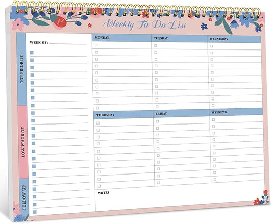 Taja Weekly To Do List Notepad with 52 Undated Sheets（8.5"×11"）- Weekly Desk Planner for Women & Man, Work and Home - 1 Pack Spring Blossom