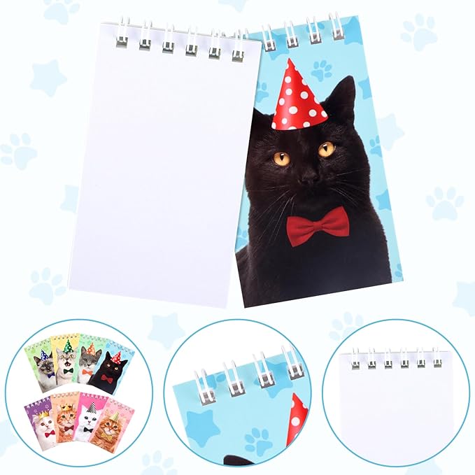 Hooqict 24 Pack Small Pocket Notebook Bulk Mini Notebooks for Cat Party Favors Mini Spiral Notepads Cute Memo Pads for Goodie Bag Stuffers, Pinata Fillers