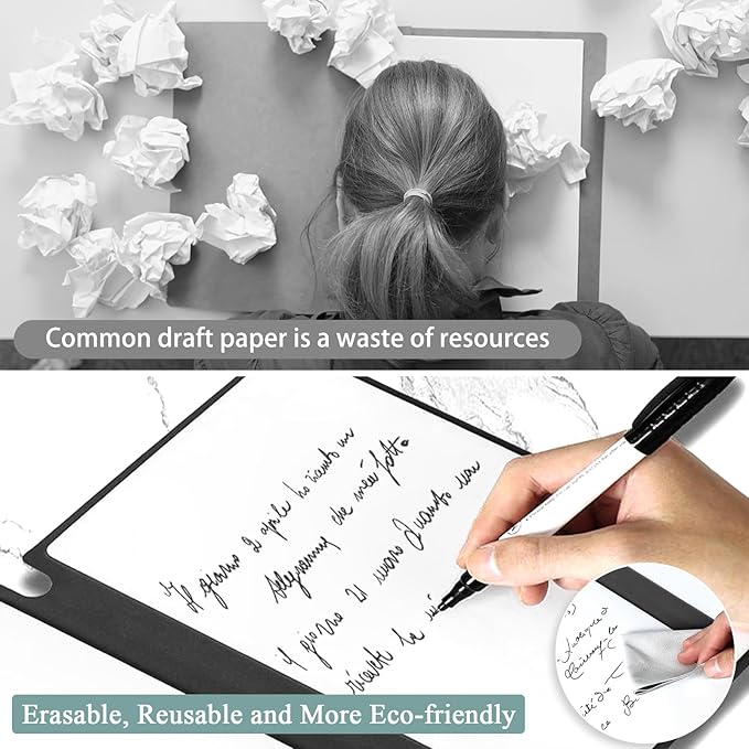 SAYEEC Whiteboard Notebook, Portable Dry Erase Board Fineliner Pens, PU Cover Erasable Handheld White Board Reusable Drawing Notebook Easel Pad for Meeting Business Office School (Gray)