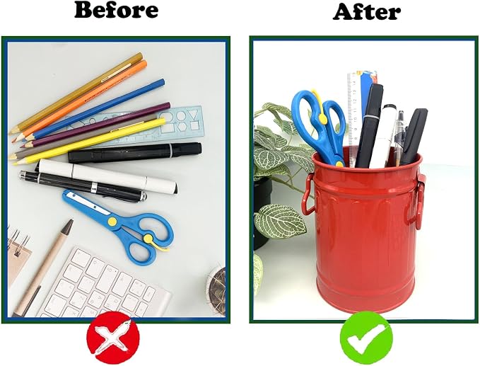 Desk Pen Holder, Metal Pencil Holder for Desk, Desk Organizer with Handle, Makeup Brush Holders, Pencil Cup, Desktop Storage Organizer for Office, School, Home (Red)