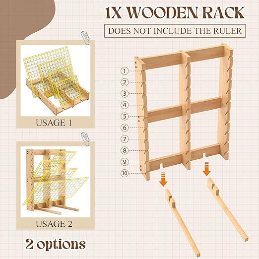 Wenqik Wooden Quilting Ruler Rack with 30 Slots, 16.5" x 12.4", Sewing Ruler Stand and Craft Template Organizer Accessories for School, Office Drawing Supplies