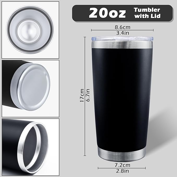 AIANJI 20oz Tumbler Bulk Stainless Steel Tumblers with Lid Vacuum Insulated Double Wall Travel Coffee Mug Powder Coated Tumbler Cup for Hot and Cold Drinks(Black, 6 pack)