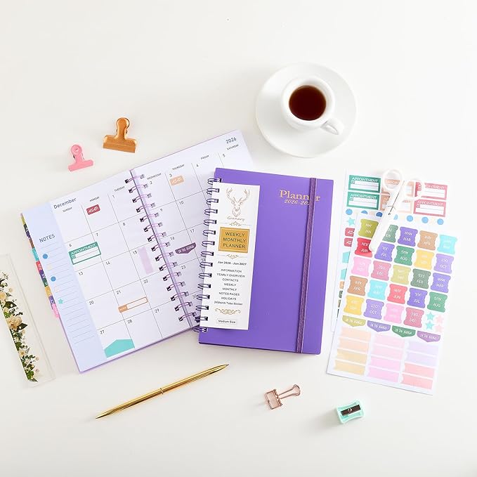 Daily Planner 2026-2027, Weekly and Monthly Planner 2026-2027 Academic Year, January 2026-June 2027 Calendar Planner, 8.2"×5.5", 18 Months, Agenda Book for Teacher, School Student (JAN.2026-JUN.2027 Light Purple)