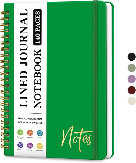 ZOTIA Lined Spiral Journal Notebook for Women, A5 College Ruled Journals for Writing, Hardcover Notebooks for Work, Note taking and Office School Supplies,140 Pages - Racing Green